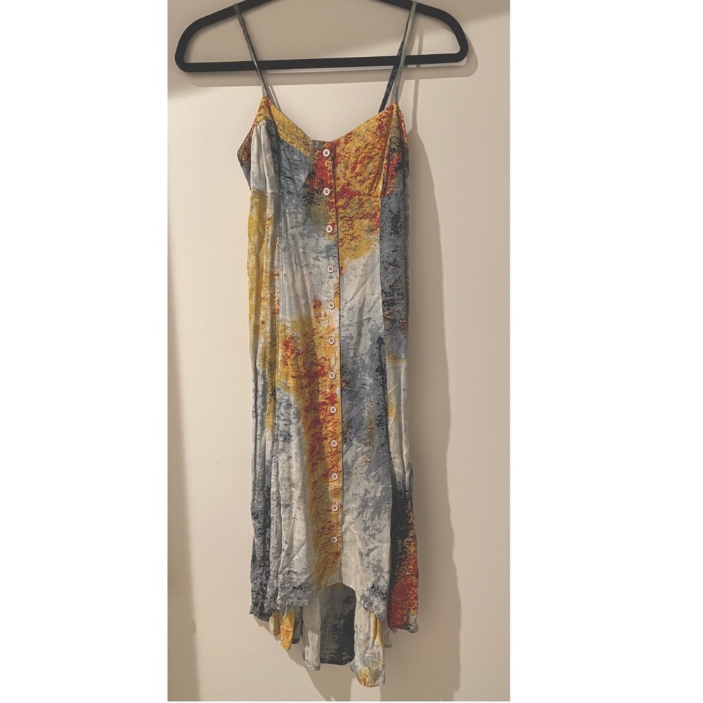 SOLD- Bar III Midi Hi-Low Button-Down Splatter Dress